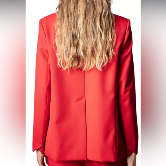 NWT $598 Zadig & Voltaire Date Gabardine Blazer Jacket Size 34 Red Wool Blend - Picture 7 of 16
